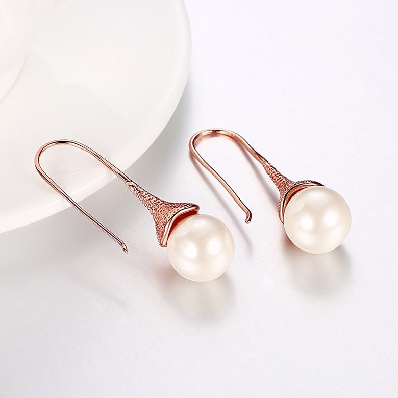 Wholesale Elegant Round Imitation Pearl Dangle Earrings rose gold Dazzling Women Engagement Wedding Graceful Accessories Fashion Earrings TGGPDE106 3