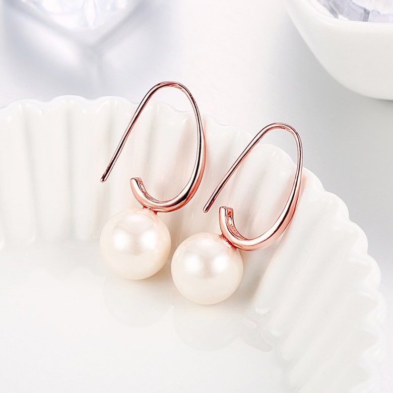 Wholesale Elegant Round Imitation Pearl Dangle Earrings rose gold Dazzling Women Engagement Wedding Graceful Accessories Fashion Earrings TGGPDE107 4