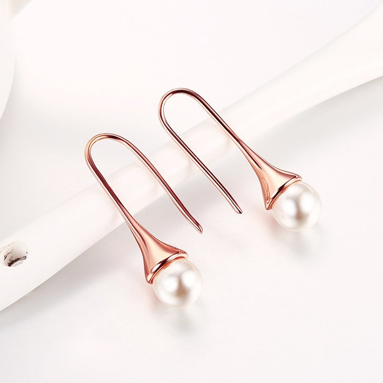 Wholesale Elegant Round Imitation Pearl Dangle Earrings rose gold Dazzling Women Engagement Wedding Graceful Accessories Fashion Earrings TGGPDE108 2