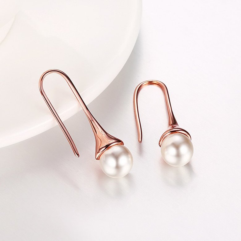 Wholesale Elegant Round Imitation Pearl Dangle Earrings rose gold Dazzling Women Engagement Wedding Graceful Accessories Fashion Earrings TGGPDE108 3