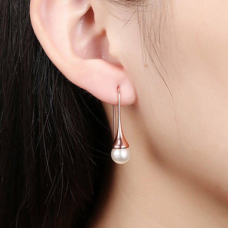 Wholesale Elegant Round Imitation Pearl Dangle Earrings rose gold Dazzling Women Engagement Wedding Graceful Accessories Fashion Earrings TGGPDE108 4