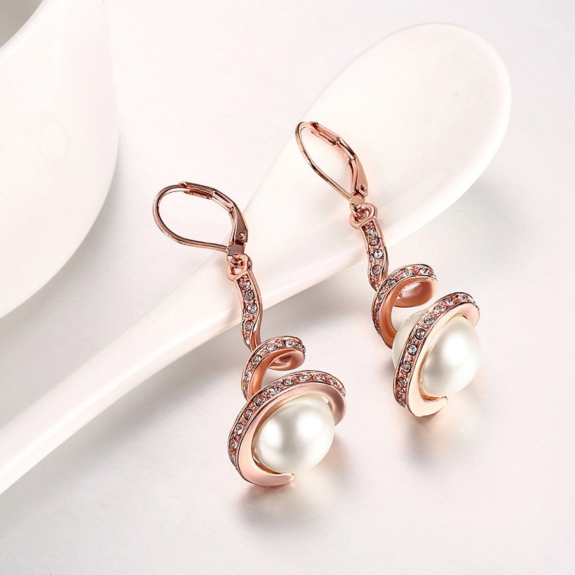 Wholesale Elegant Round Imitation Pearl Dangle Earrings rose gold Dazzling Women Engagement Wedding Graceful Accessories Fashion Earrings TGGPDE116 2