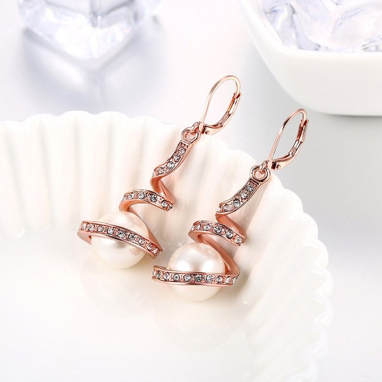 Wholesale Elegant Round Imitation Pearl Dangle Earrings rose gold Dazzling Women Engagement Wedding Graceful Accessories Fashion Earrings TGGPDE116 3