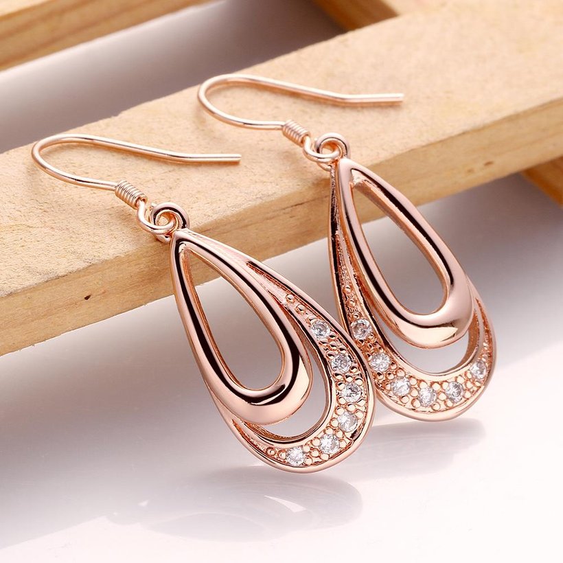 Wholesale Elegant rose gold Color AAA Cubic Zirconia dangle Earring For Women Classic water drop Crystal Earrings Female Wedding Jewelry TGGPDE013 0