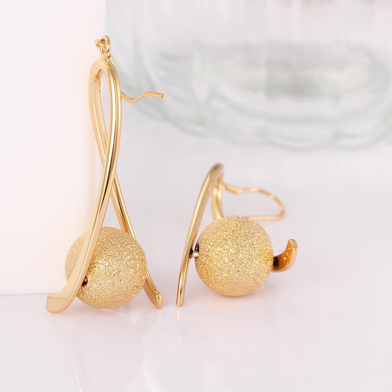 Wholesale Gold Color Sand Matt Surface Finish Ball Drop Women Dangle Earrings Stainless Steel Elegant Lady Female Party Jewelry TGGPDE165 4