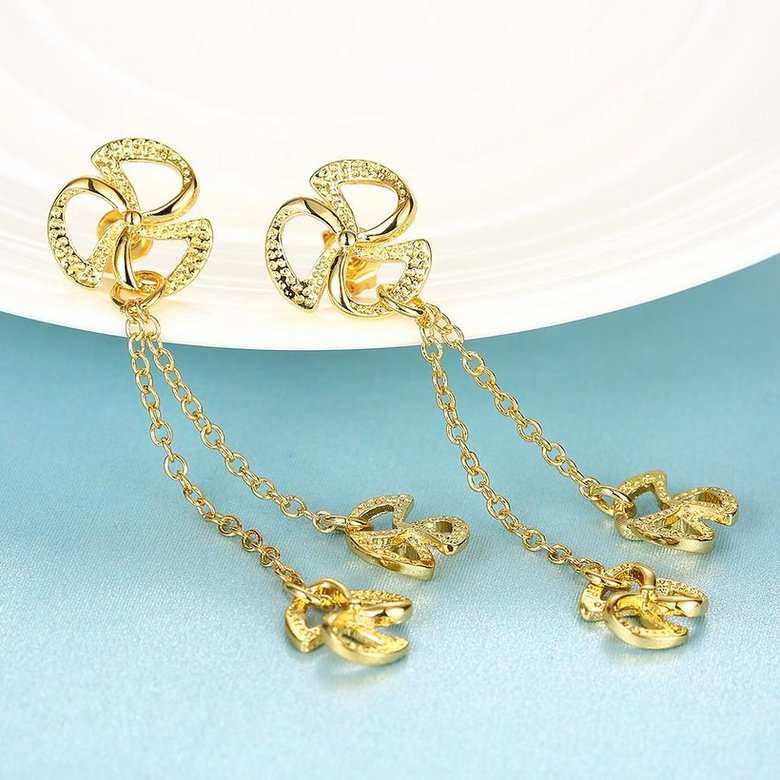 Wholesale Vintage Trendy Gold Color Long Tassel Drop Earrings for Women high quaity clover shape Dangle Earring  TGGPDE187 2