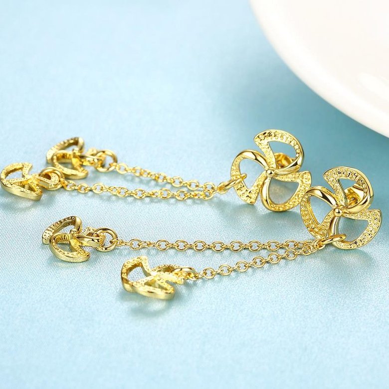 Wholesale Vintage Trendy Gold Color Long Tassel Drop Earrings for Women high quaity clover shape Dangle Earring  TGGPDE187 3