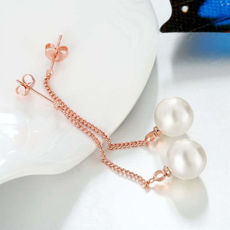 Wholesale New Fashion rose gold earring white pearl Long Earrings romantic Cute for Women Wedding fine Jewelry TGGPDE019 3