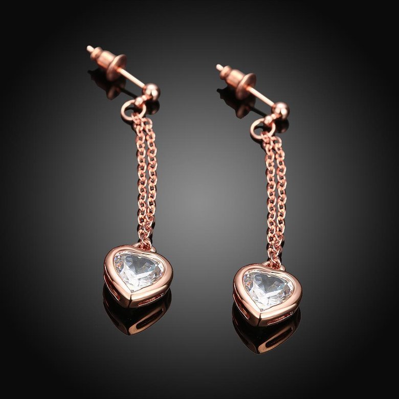 Wholesale New Fashion rose gold heart shape white zircon Long Earrings romantic Cute Dangle Earrings Women Wedding fine Jewelry TGGPDE023 0