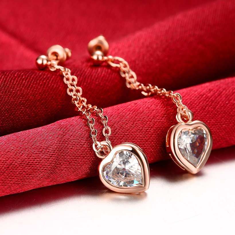 Wholesale New Fashion rose gold heart shape white zircon Long Earrings romantic Cute Dangle Earrings Women Wedding fine Jewelry TGGPDE023 1