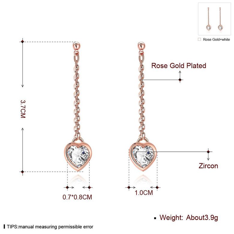 Wholesale New Fashion rose gold heart shape white zircon Long Earrings romantic Cute Dangle Earrings Women Wedding fine Jewelry TGGPDE023 3