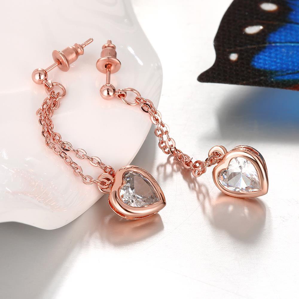 Wholesale New Fashion rose gold heart shape white zircon Long Earrings romantic Cute Dangle Earrings Women Wedding fine Jewelry TGGPDE023 4
