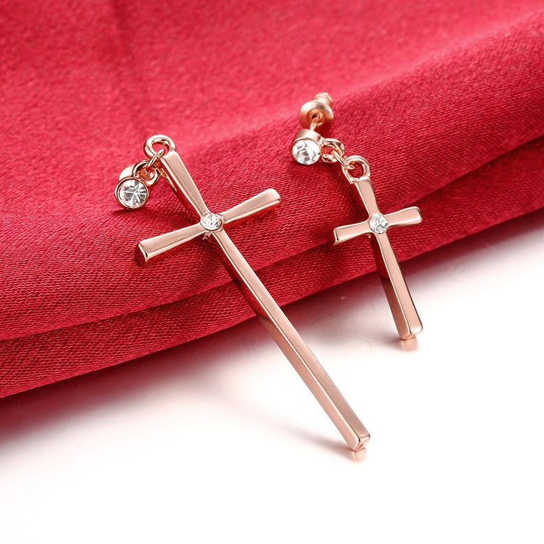 Wholesale Cross Earrings for Women rose Gold Color high quality zircon Earrings hot selling Religious Jewelry TGGPDE028 4