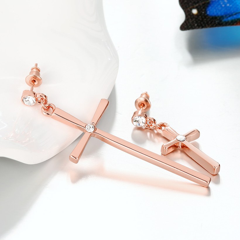 Wholesale Cross Earrings for Women rose Gold Color high quality zircon Earrings hot selling Religious Jewelry TGGPDE028 5
