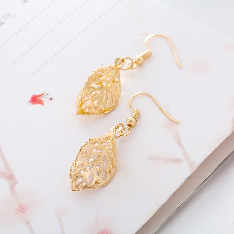 Wholesale Fashion Women Earring Rose Gold Color hollow Drop Earring Office Style Leaf Shape crystal  New style Earrin Jewelry TGGPDE043 2