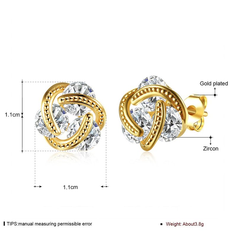 Wholesale Trendy 24K Gold Plated White CZ Stud Earring Romantic Infinite love with Crystal Earring for Wedding Brand Jewelry Gift TGGPE103 0