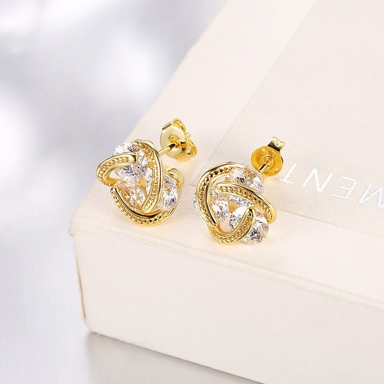 Wholesale Trendy 24K Gold Plated White CZ Stud Earring Romantic Infinite love with Crystal Earring for Wedding Brand Jewelry Gift TGGPE103 2