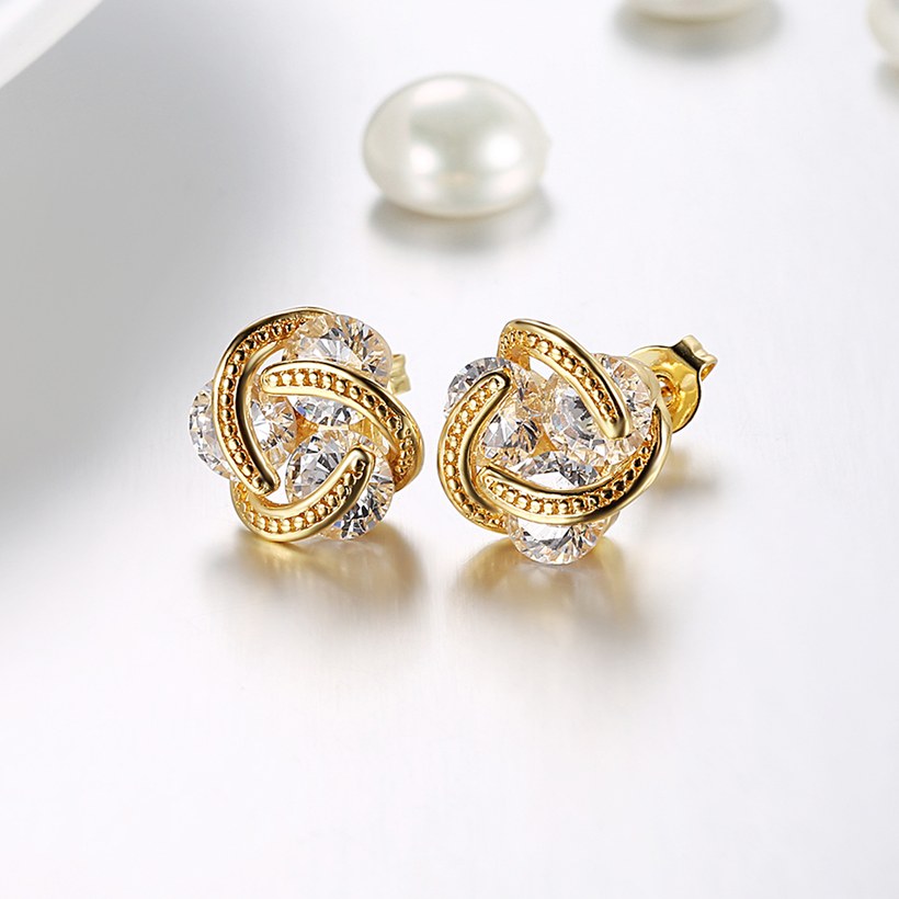 Wholesale Trendy 24K Gold Plated White CZ Stud Earring Romantic Infinite love with Crystal Earring for Wedding Brand Jewelry Gift TGGPE103 3