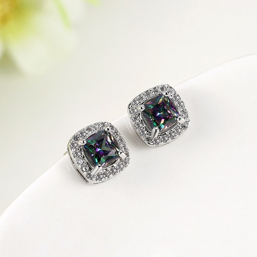 Wholesale Luxury popular Crystal Black Zircon Stone Earrings Square Earrings Silver Color Wedding Earrings For Women TGGPE006 1