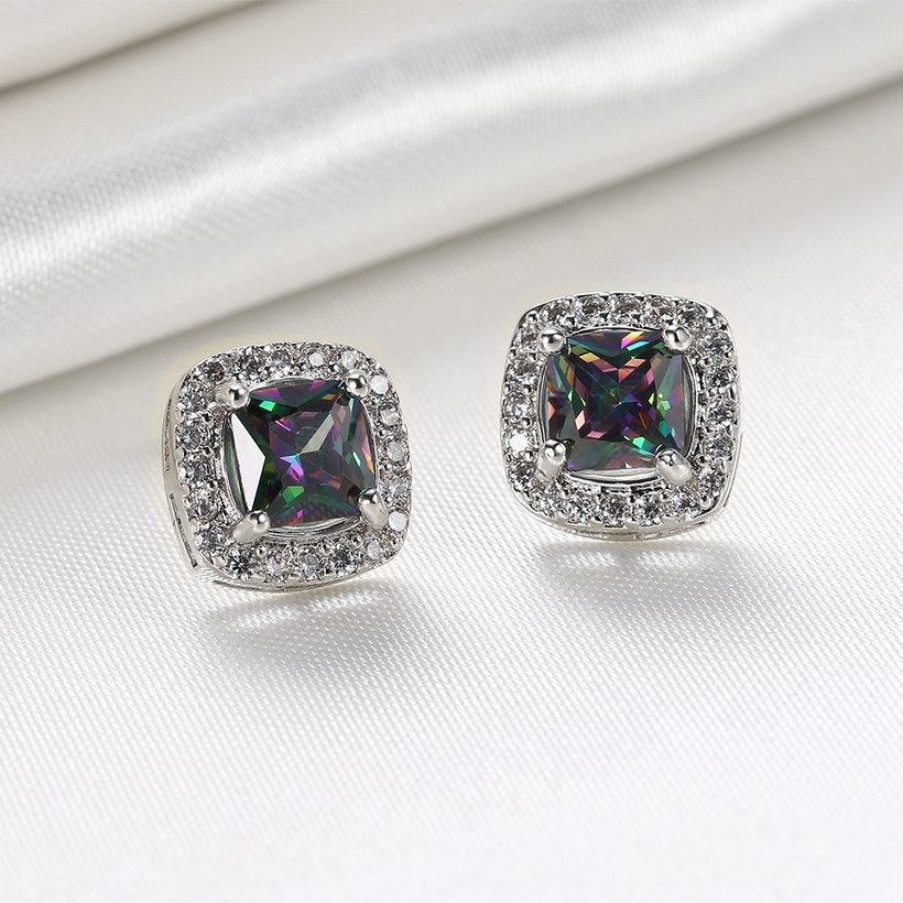 Wholesale Luxury popular Crystal Black Zircon Stone Earrings Square Earrings Silver Color Wedding Earrings For Women TGGPE006 2