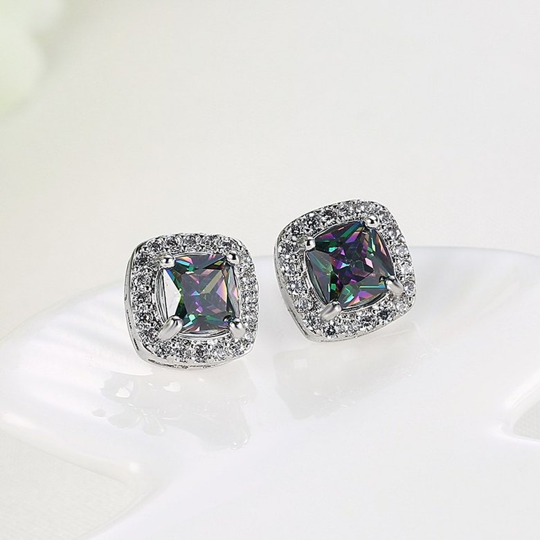 Wholesale Luxury popular Crystal Black Zircon Stone Earrings Square Earrings Silver Color Wedding Earrings For Women TGGPE006 3