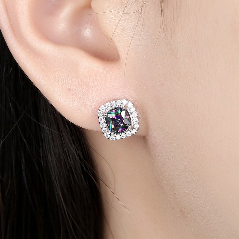 Wholesale Luxury popular Crystal Black Zircon Stone Earrings Square Earrings Silver Color Wedding Earrings For Women TGGPE006 4