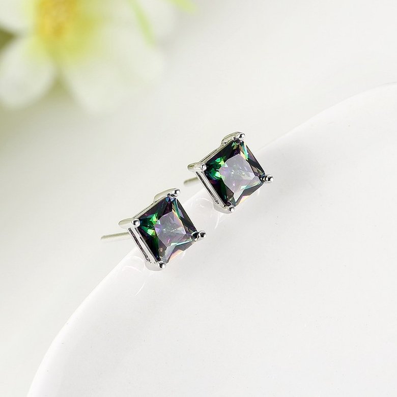 Wholesale Retro Luxury popular Crystal Black Zircon Stone Earrings Multicolour Square Earrings Silver Color Wedding Earrings For Women TGGPE007 1