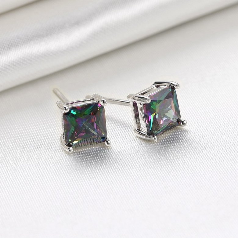 Wholesale Retro Luxury popular Crystal Black Zircon Stone Earrings Multicolour Square Earrings Silver Color Wedding Earrings For Women TGGPE007 2