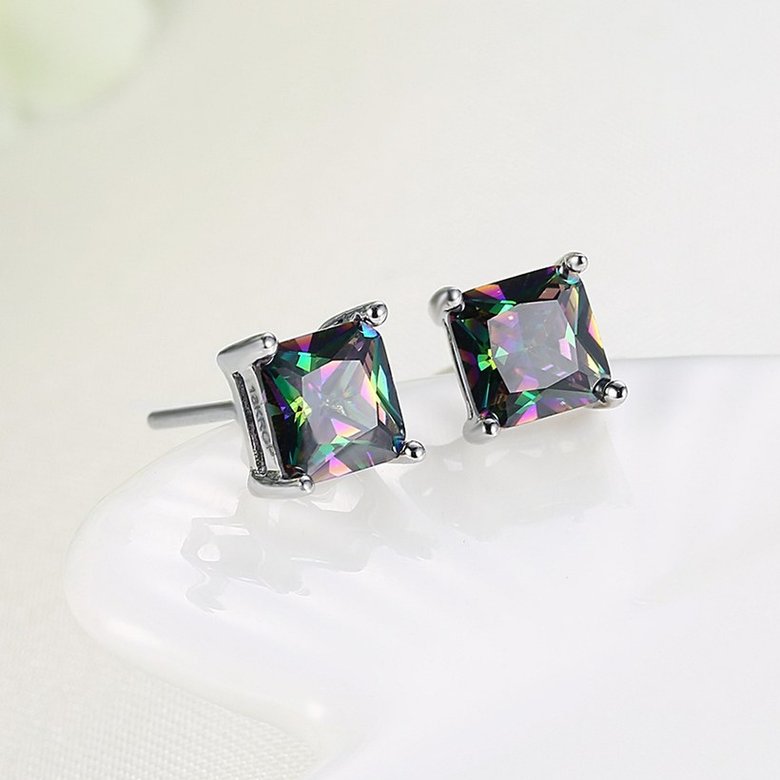 Wholesale Retro Luxury popular Crystal Black Zircon Stone Earrings Multicolour Square Earrings Silver Color Wedding Earrings For Women TGGPE007 3