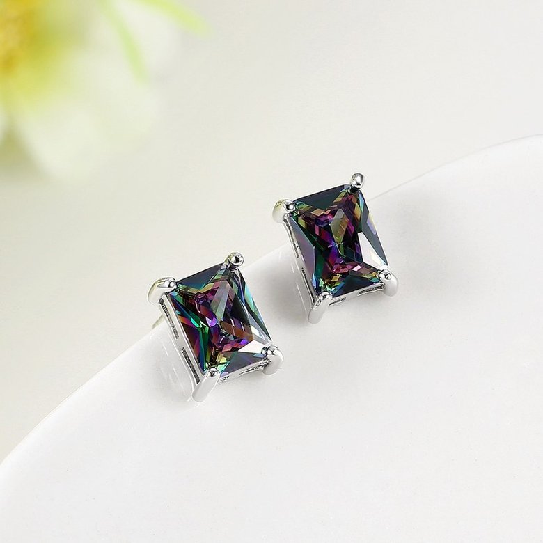 Wholesale Luxury popular Crystal Black Zircon Stone Earrings Multicolour Square Earrings Silver Color Wedding Earrings For Women TGGPE008 1