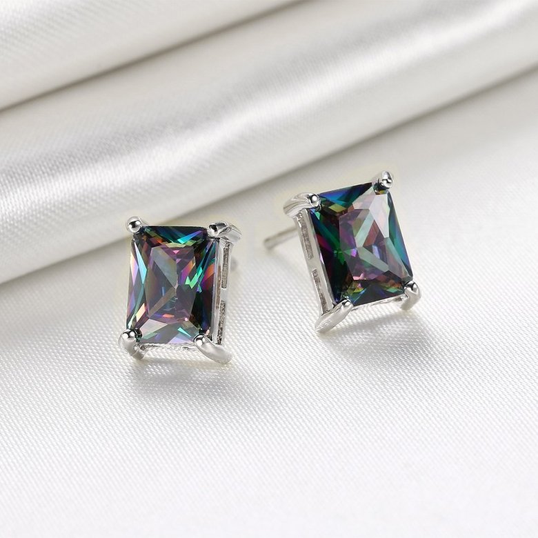 Wholesale Luxury popular Crystal Black Zircon Stone Earrings Multicolour Square Earrings Silver Color Wedding Earrings For Women TGGPE008 2