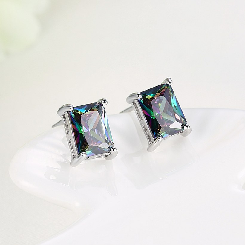 Wholesale Luxury popular Crystal Black Zircon Stone Earrings Multicolour Square Earrings Silver Color Wedding Earrings For Women TGGPE008 3