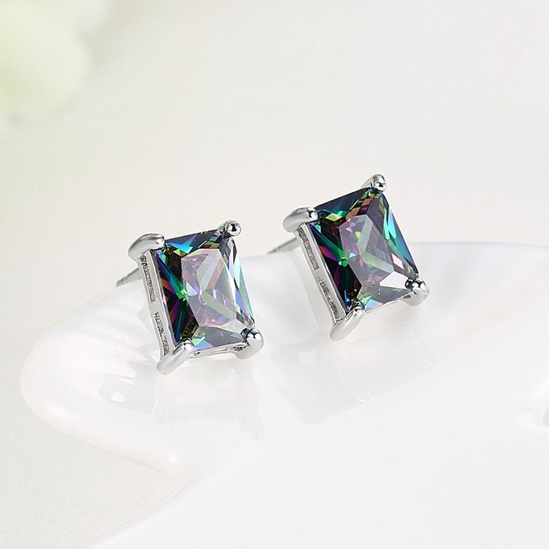 Wholesale Luxury popular Crystal Black Zircon Stone Earrings Multicolour Square Earrings Silver Color Wedding Earrings For Women TGGPE008 3
