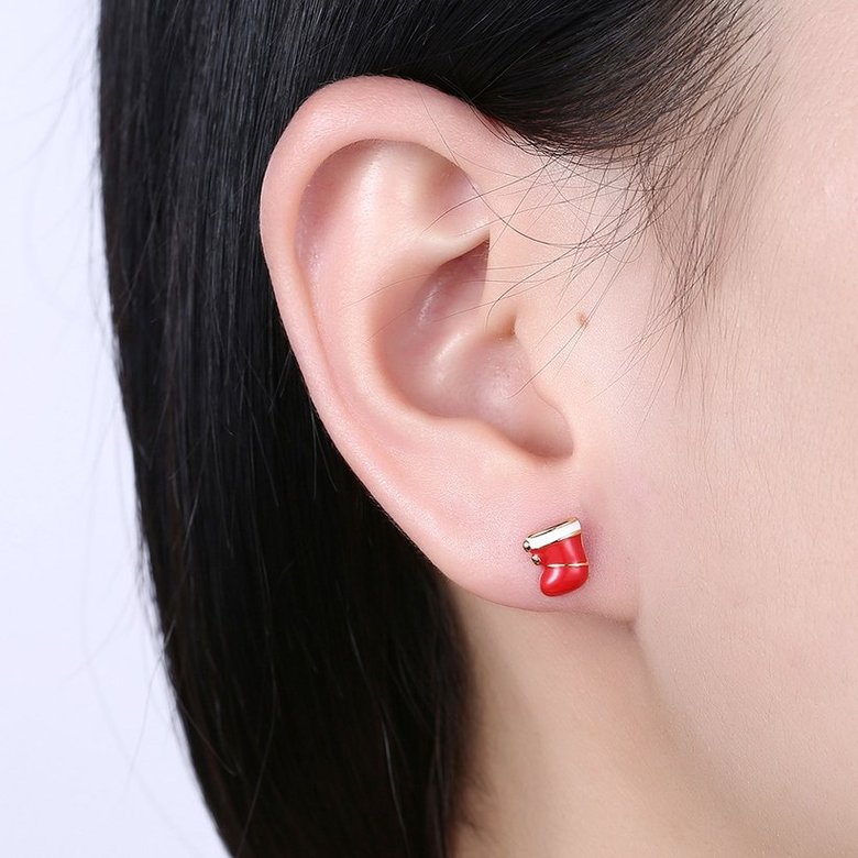 Wholesale Popular Christmas Earrings Series Simple Christmas Stocking Earrings cute Alloy Oil Drop Snowflake Ear Stud 24K gold TGGPE268 0