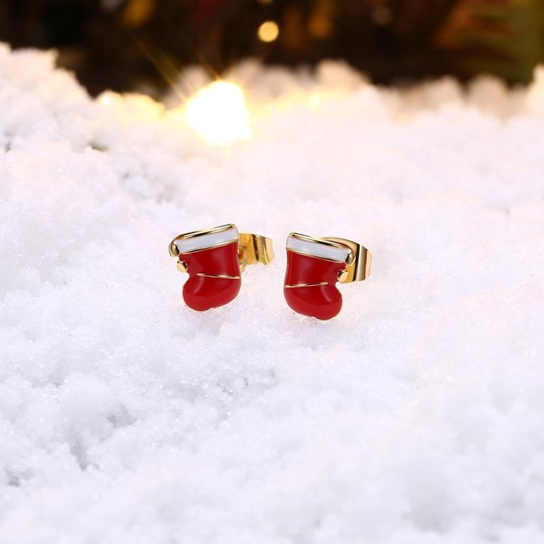 Wholesale Popular Christmas Earrings Series Simple Christmas Stocking Earrings cute Alloy Oil Drop Snowflake Ear Stud 24K gold TGGPE268 2