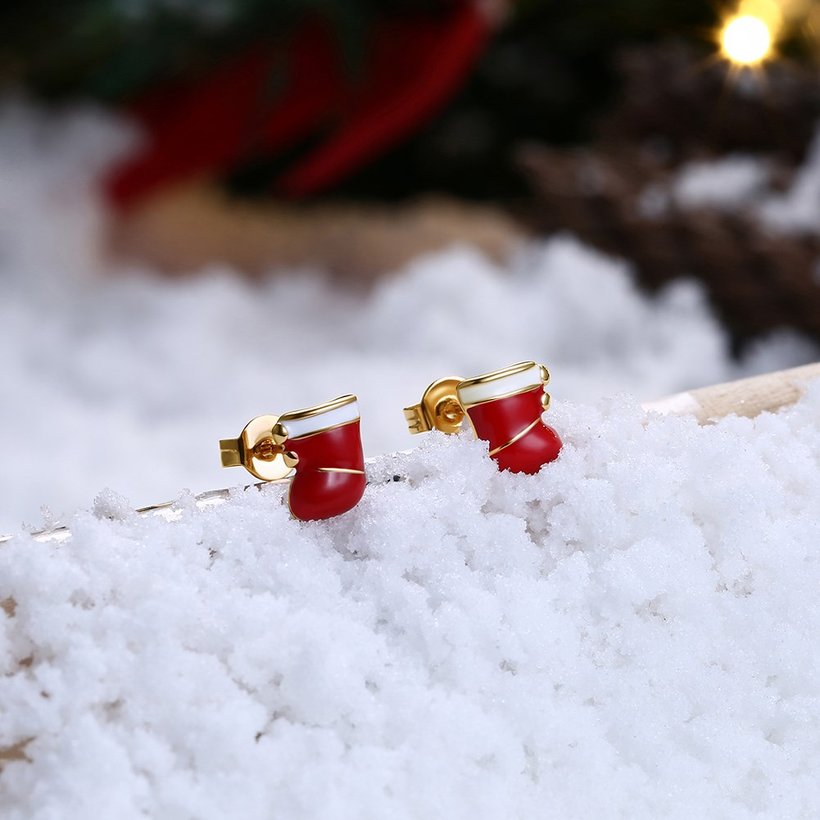 Wholesale Popular Christmas Earrings Series Simple Christmas Stocking Earrings cute Alloy Oil Drop Snowflake Ear Stud 24K gold TGGPE268 3