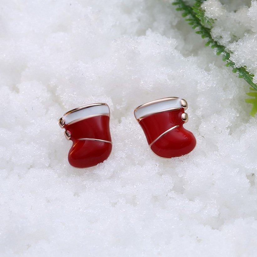 Wholesale Popular Christmas Earrings Series Simple Christmas Stocking Earrings cute Alloy Oil Drop Snowflake Ear Stud rose gold TGGPE271 1