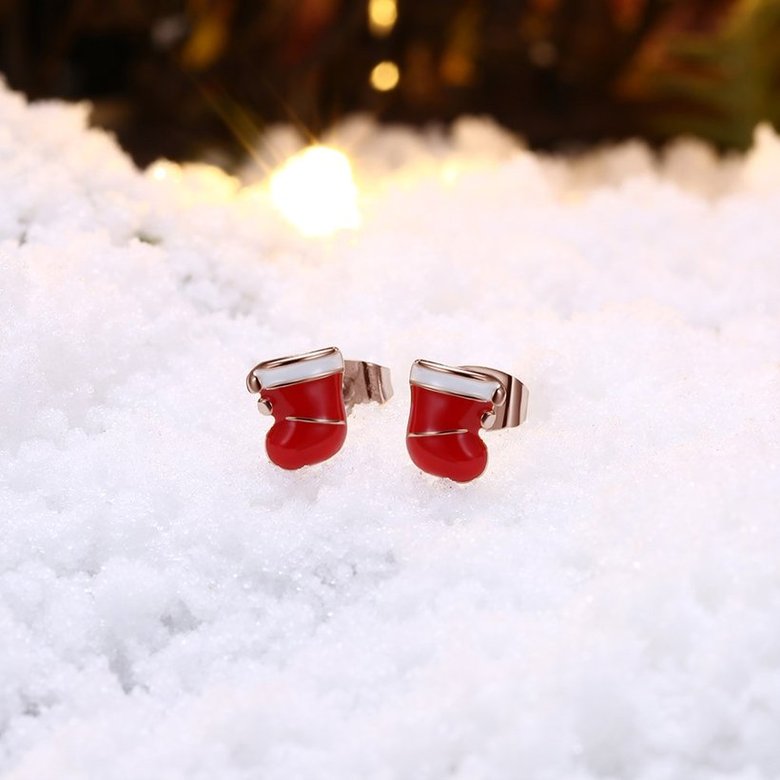 Wholesale Popular Christmas Earrings Series Simple Christmas Stocking Earrings cute Alloy Oil Drop Snowflake Ear Stud rose gold TGGPE271 2