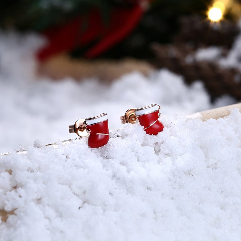 Wholesale Popular Christmas Earrings Series Simple Christmas Stocking Earrings cute Alloy Oil Drop Snowflake Ear Stud rose gold TGGPE271 3