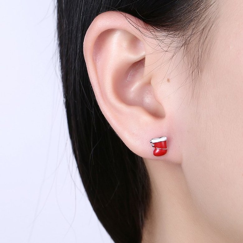 Wholesale Popular Christmas Earrings Series Simple Christmas Stocking Earrings cute Alloy Oil Drop Snowflake Ear Stud silver color TGGPE274 0