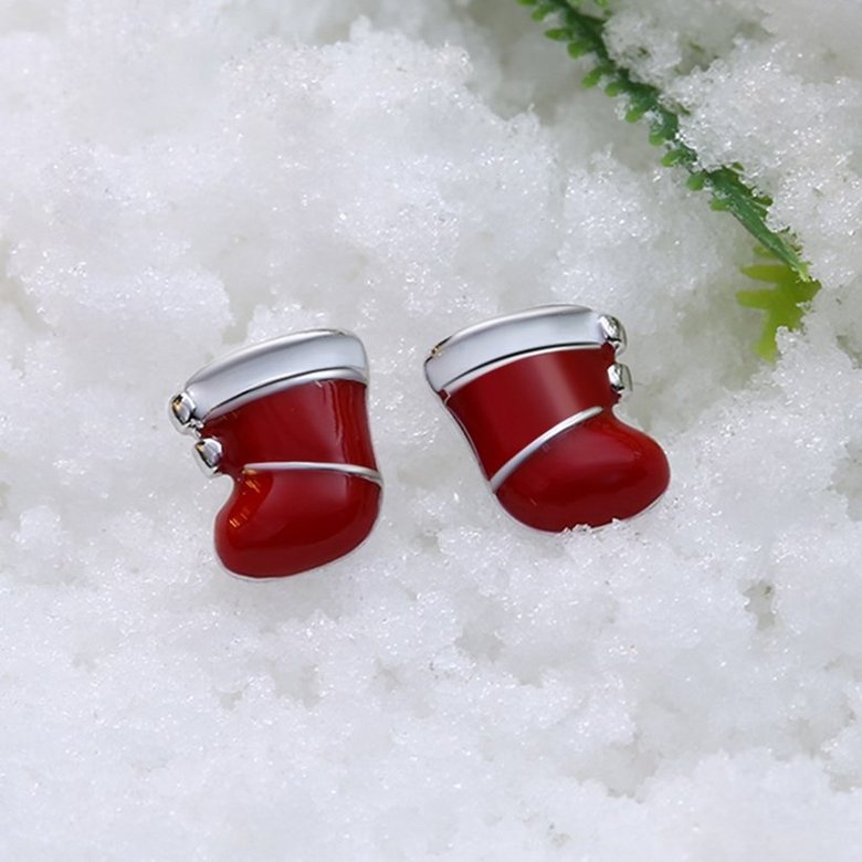 Wholesale Popular Christmas Earrings Series Simple Christmas Stocking Earrings cute Alloy Oil Drop Snowflake Ear Stud silver color TGGPE274 1