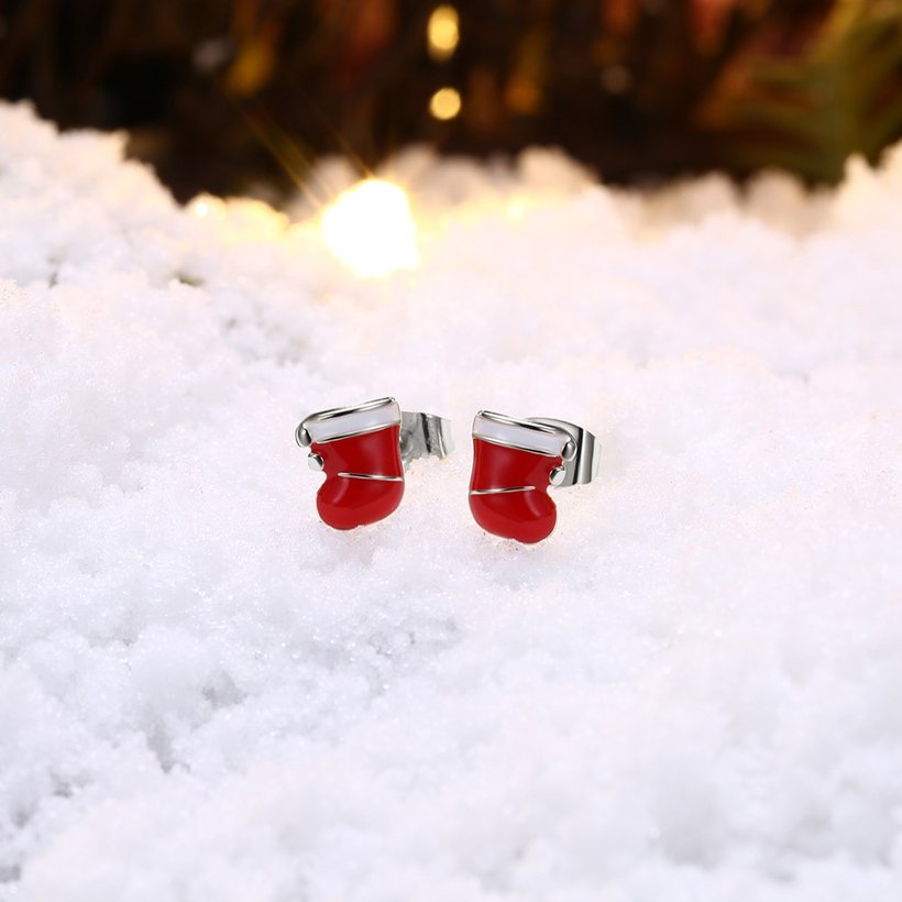 Wholesale Popular Christmas Earrings Series Simple Christmas Stocking Earrings cute Alloy Oil Drop Snowflake Ear Stud silver color TGGPE274 2