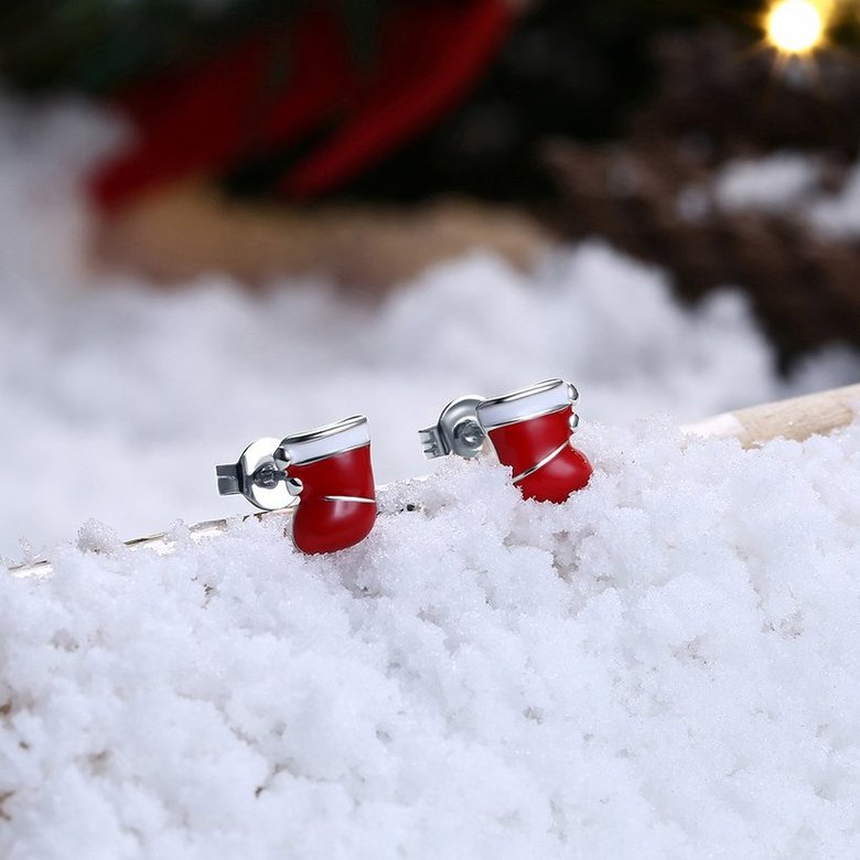 Wholesale Popular Christmas Earrings Series Simple Christmas Stocking Earrings cute Alloy Oil Drop Snowflake Ear Stud silver color TGGPE274 3