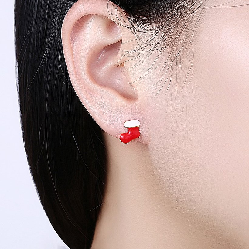 Wholesale Fashion Gold Christmas Stock Stud Earring Cute Red Enamel Earrings For Women Christmas present Jewelry  TGGPE393 0