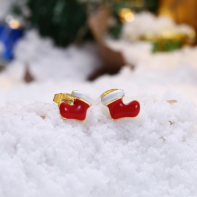 Wholesale Fashion Gold Christmas Stock Stud Earring Cute Red Enamel Earrings For Women Christmas present Jewelry  TGGPE393 2