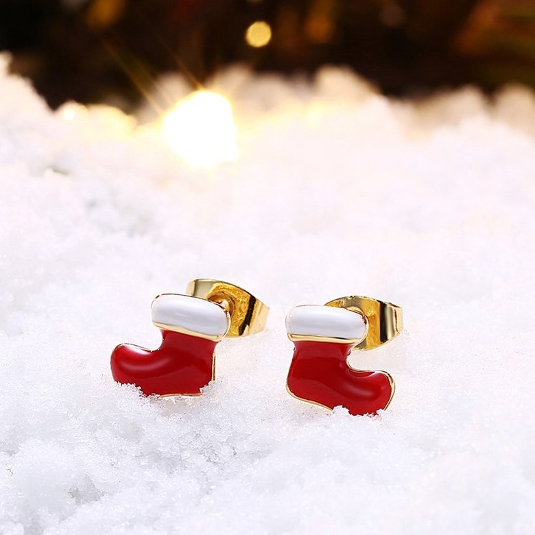 Wholesale Fashion Gold Christmas Stock Stud Earring Cute Red Enamel Earrings For Women Christmas present Jewelry  TGGPE393 3