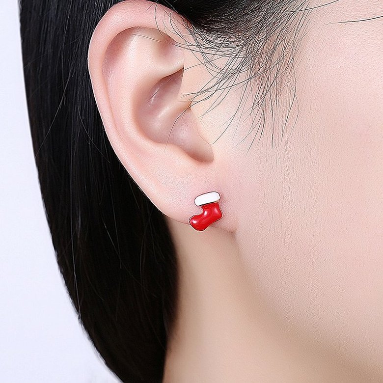 Wholesale Popular Christmas Earrings Series Simple Christmas Stocking Earrings cute Alloy Oil Drop Snowflake Ear Stud TGGPE279 0