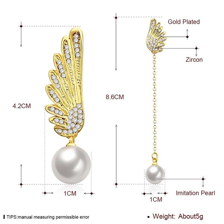 Wholesale Classic Gold Christmas Wing Stud Earring Fashion Ladies Simple Asymmetric Angel Wings Pearls Drop woman Earrings TGGPE282 4