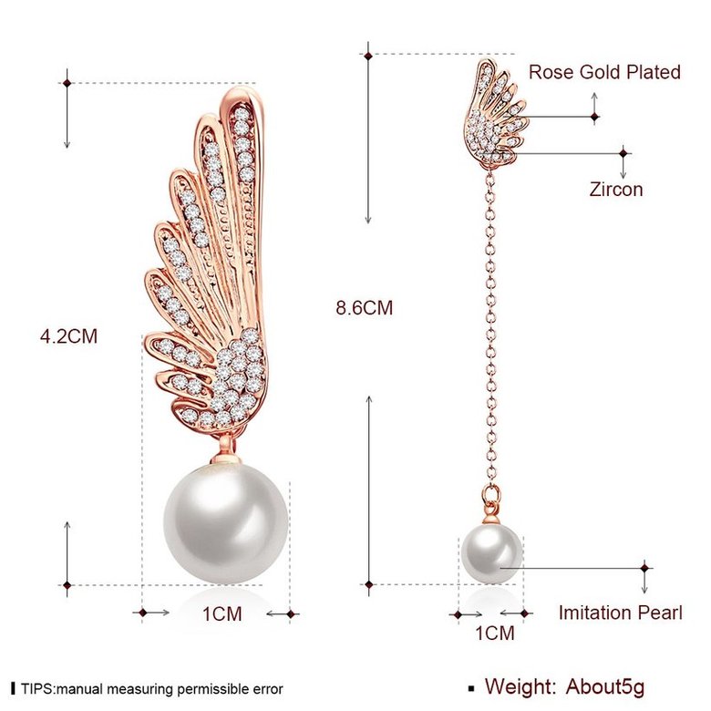 Wholesale Classic Gold Christmas Wing Stud Earring Fashion Ladies Simple Asymmetric Angel Wings Pearls Drop woman Earrings TGGPE285 4