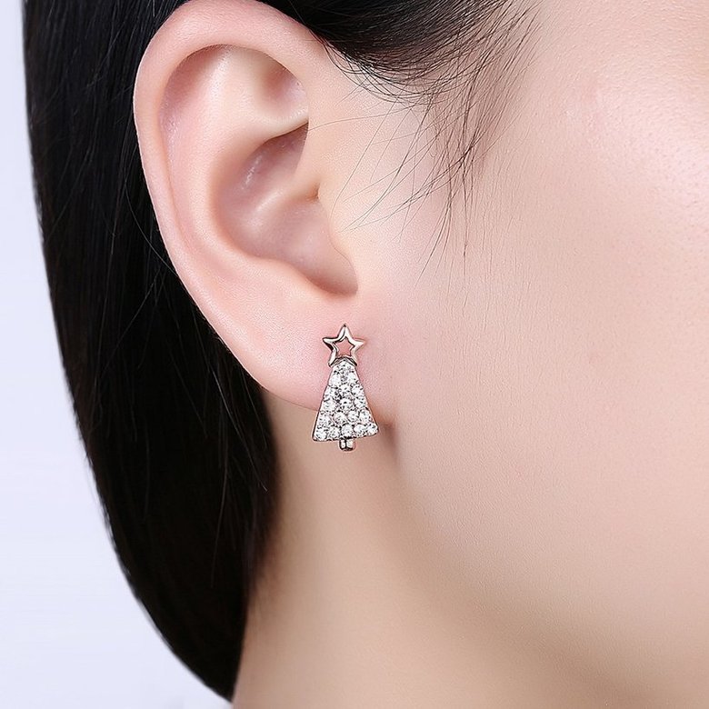 Wholesale Popular cute Rose Gold Christmas Tree Stud Earring Crystal Earrings For Women Fine Jewelry Earrings Present TGGPE294 0